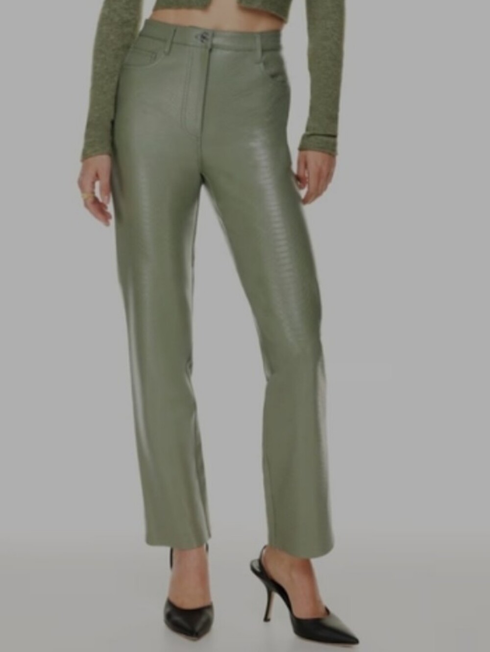 New Aritizia Wilfred Melina High Waist Straight Leg Vegan Leather Pants Sage
